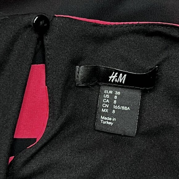 H & M Black Pink Striped Shirt Dress Stretch Skirt Midi Size 8 - Picture 4 of 7